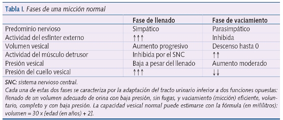 Tabla I. Fases de una micción normal